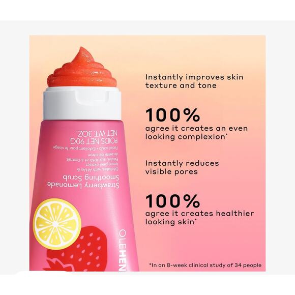 New OLEHENRIKSEN Strawberry Lemonade Smoothing Scrub Full Size 10% AHA Vegan - Picture 2 of 9